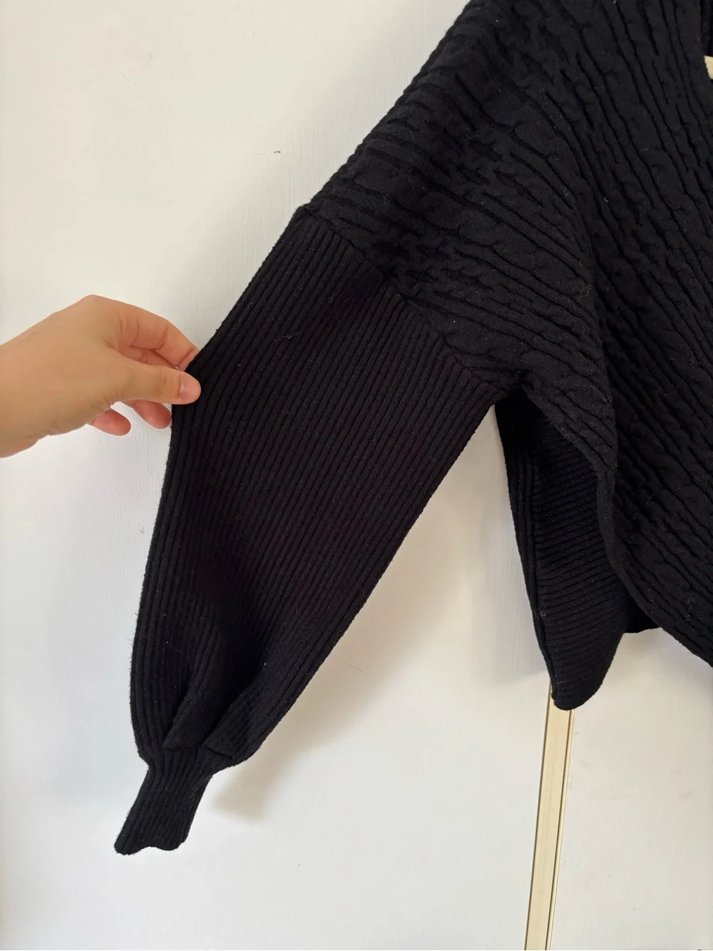 Zara Knit Wrap Sweater Black Textured Balloon Sleeve Small Minimalist Stretchy - Picture 3 of 11